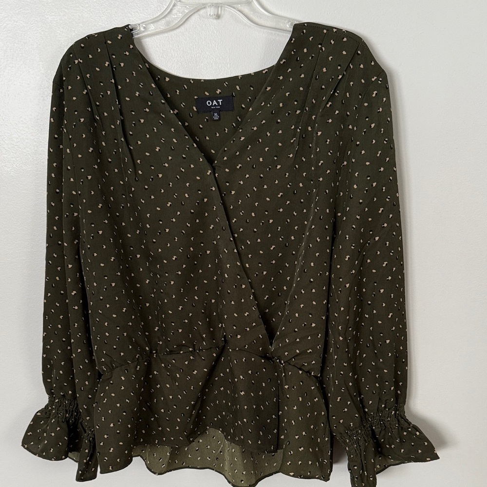 NWOT Women's OAT New York Olive Green Blouse